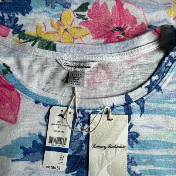 Tommy Bahama Ashby Waikiki Waves Vin Rose Floral Print 3/4 Sleeve Top - Picture 3 of 4